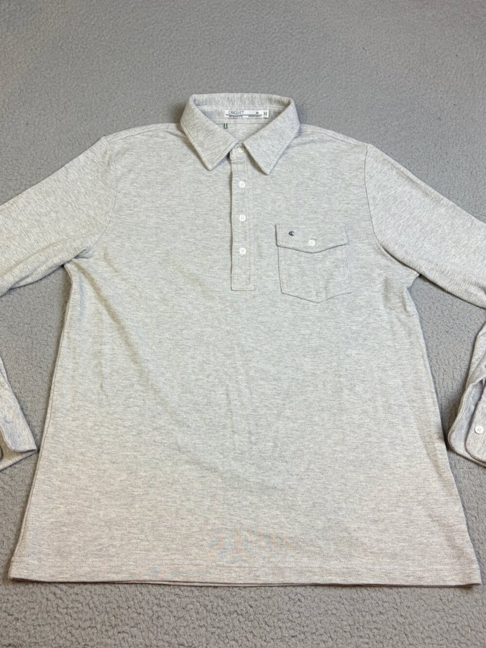 Criquet Polo Shirt Mens Medium Gray 100% Cotton Golf Casual Long Sleeve Pocket